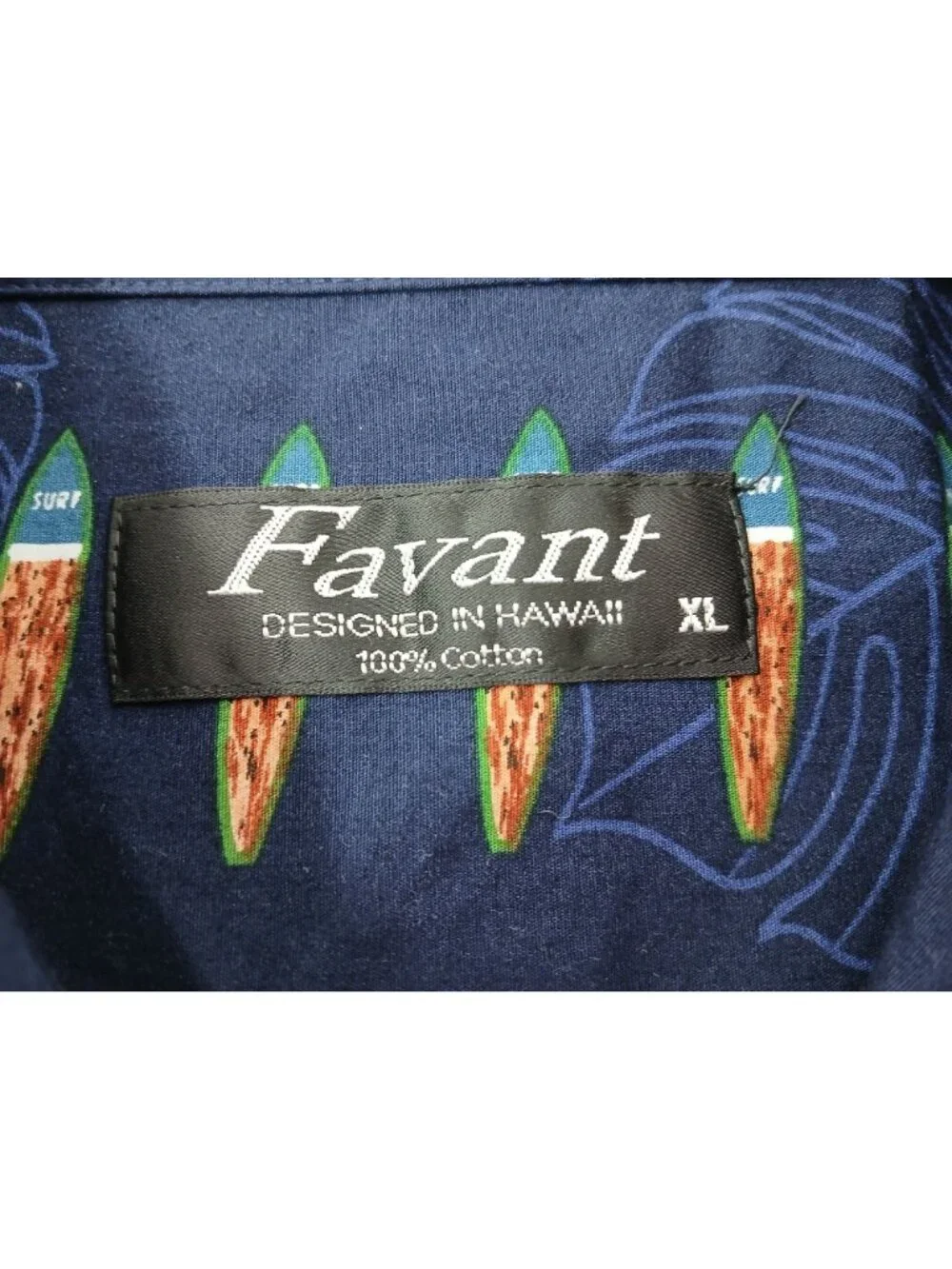 Favant Hawaiian Shirt XL Surfboard Tiki Aloha Print Navy Button-Up 100% Cotton - Picture 12 of 15